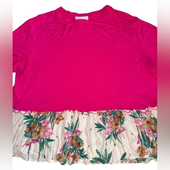 Janette Plus Womens Floral Pink Gauze Top Size 1X - Picture 2 of 6